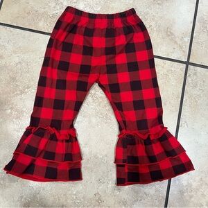 Girl Red Christmas Plaid Outfit Pants Flared Holiday Pictures Santa Size 2T (90)